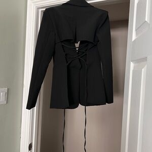 Sexy Backless Women's Blazer in Deep Black